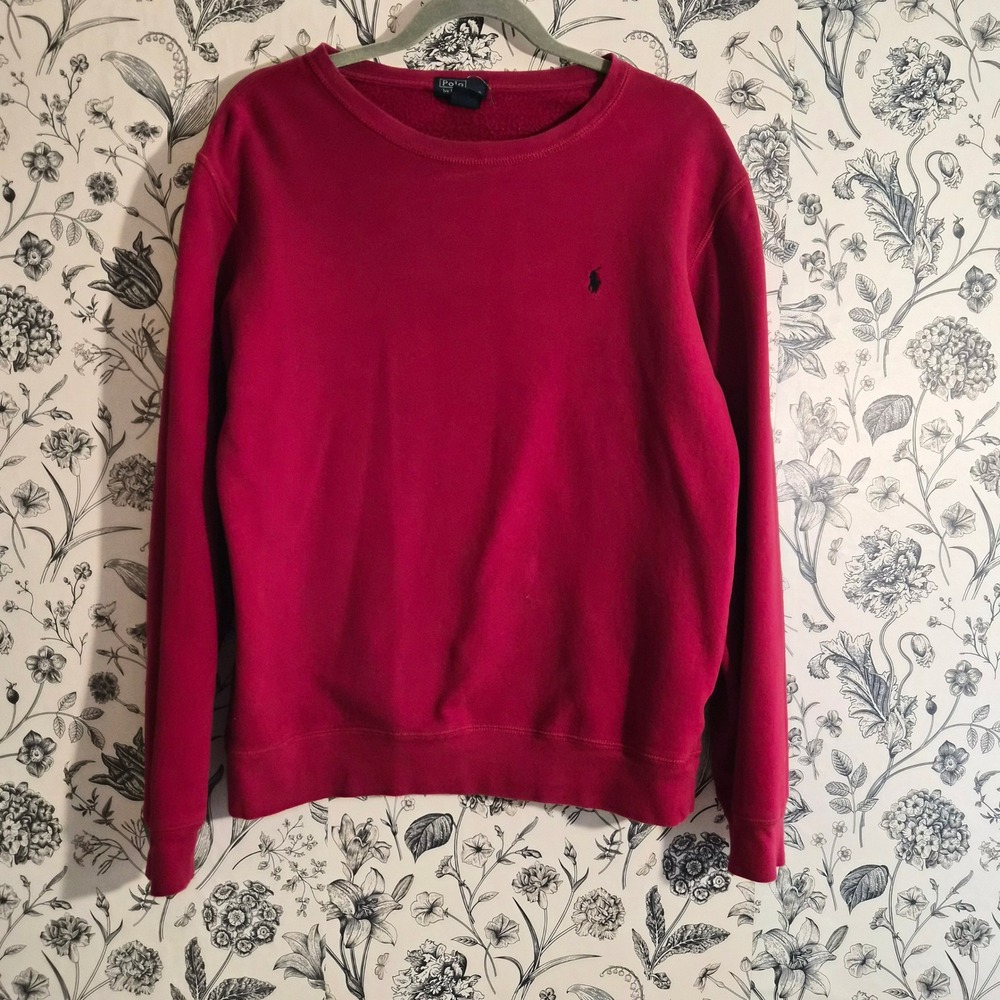 Polo Ralph Lauren Red Crewneck Sweatshirt Navy Pony Mens XL Preppy Ivy League